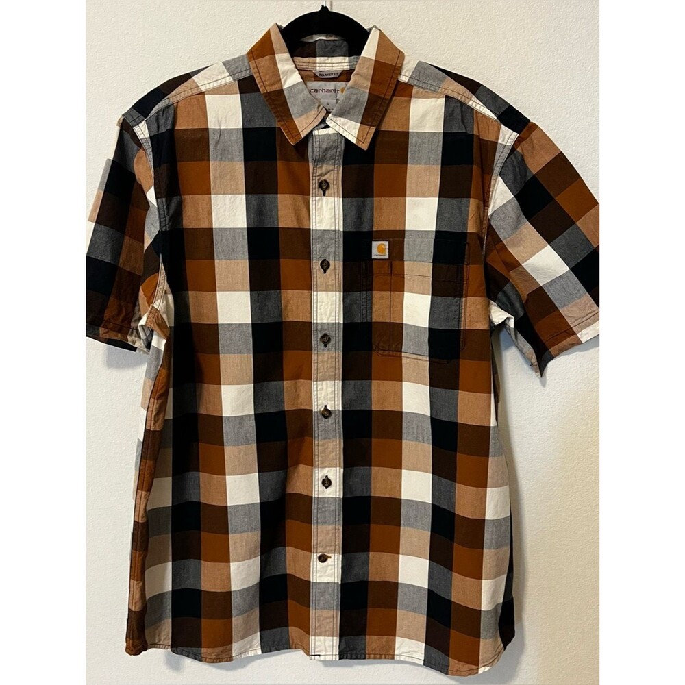 CARHARTT Men's Plaid Cotton Essential Button Down Short Sleeve Shirt - Size L - Picture 2 of 7